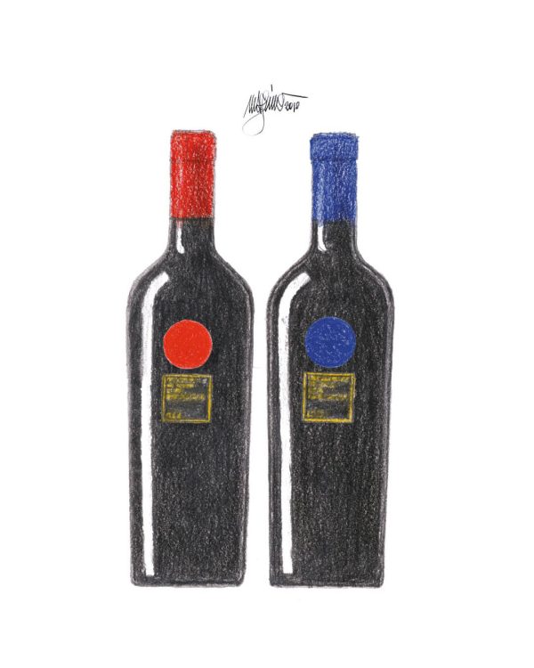 Schizzi delle etichette Feudi di San Gregorio progettate da Lella e Massimo Vignelli